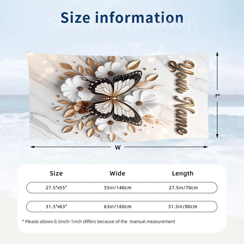 Butterfly Theme Beach Towel Personalized Custom Name & Text Soft Quick Dry Beach Towel for Swimming Travel