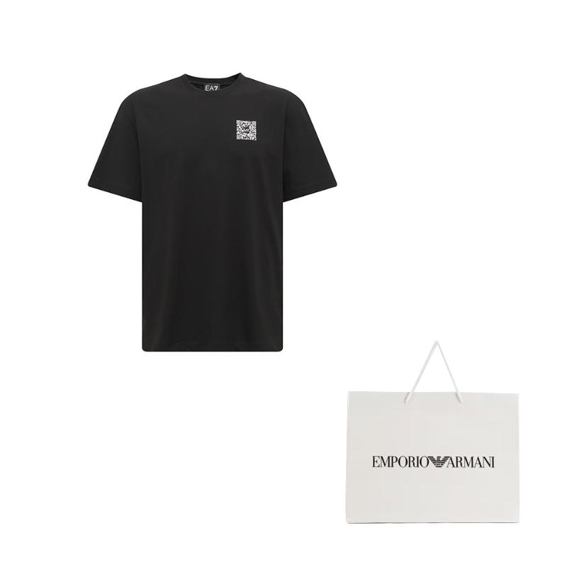 EMPORIO ARMANI EA7 T Shirts Men's Black Crew Neck Moderate Straight Fit 3RUT10-PJNVZ-1200