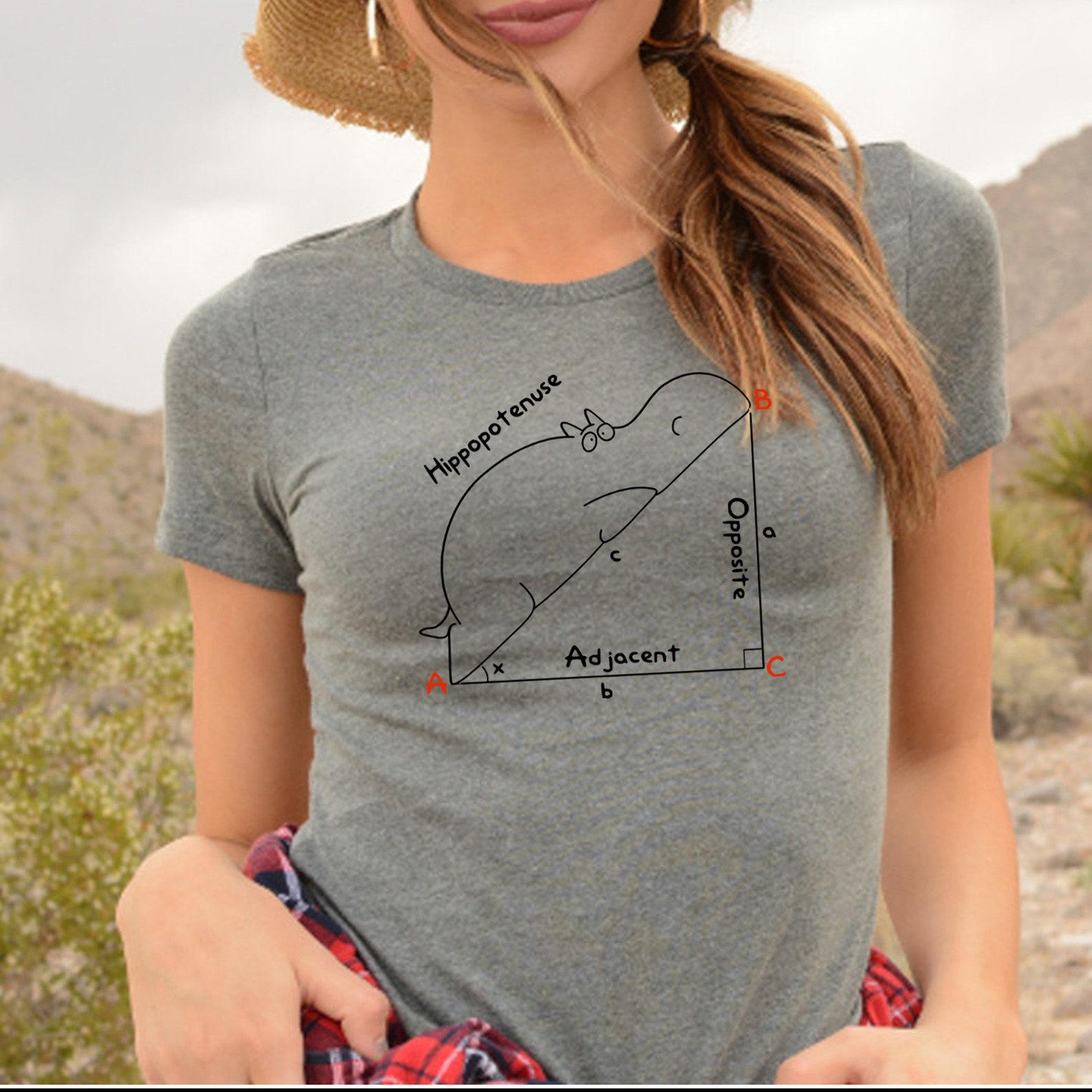 Funny Geometry Tee Shirt, Pythagorean Theorem Tee, Mathematical Humor Triangle Hippopotamus Shirt, Mathematics Geometry Teacher Gift XL