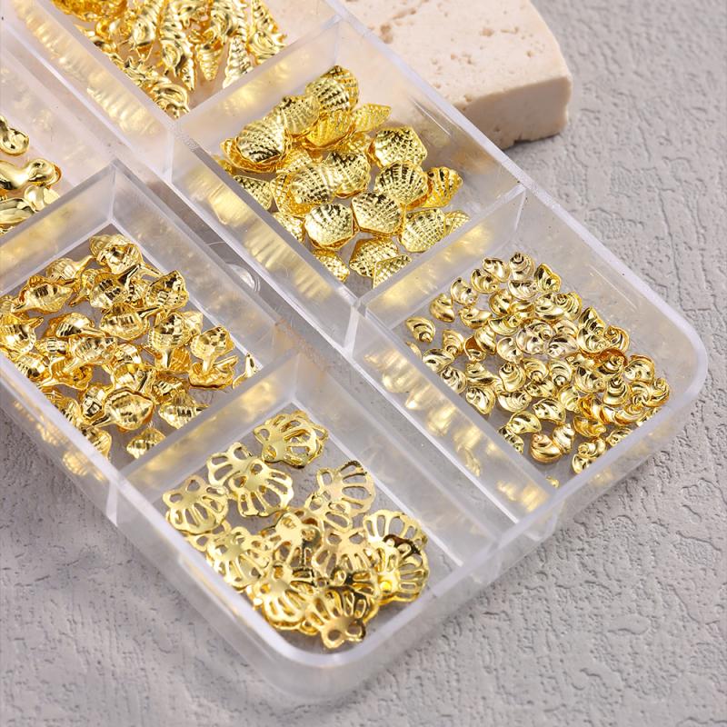 1 Box Metal Summer Ocean Nail Art Charms 3D Shell Starfish Seahorse Pearl Beads Alloy Nail Jewelry Mixed Manicure Studs Decor