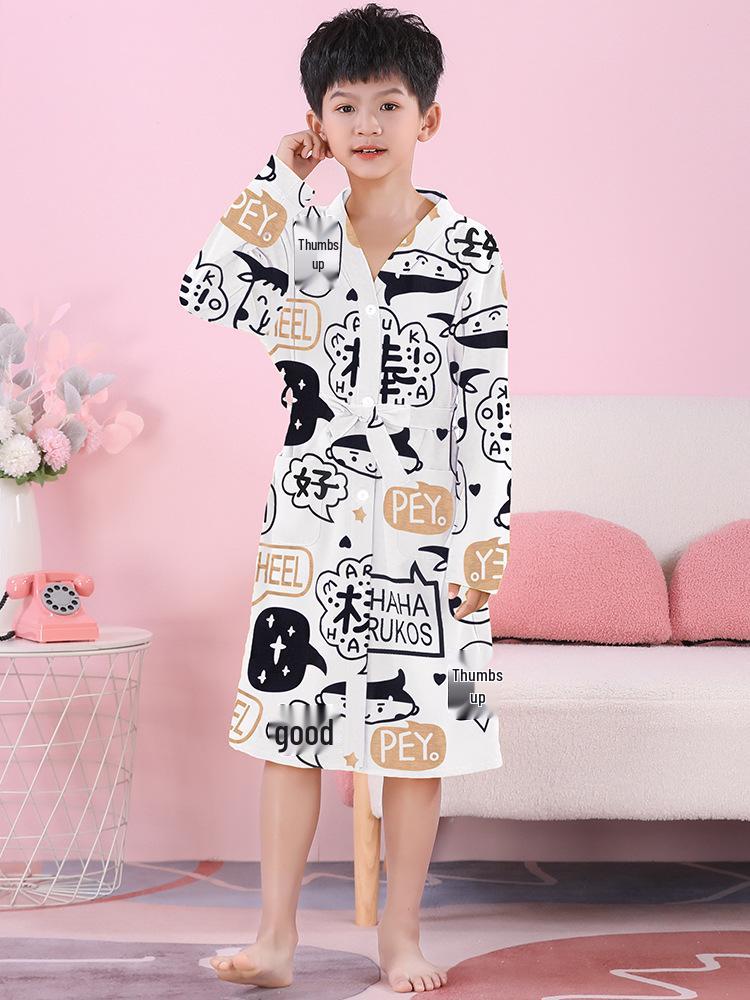Girls' Combed Cotton Long-Sleeve Pajama Robe - Spring/Summer Bathrobe for Kids, Cute Sleepwear for Middle and Big Girls