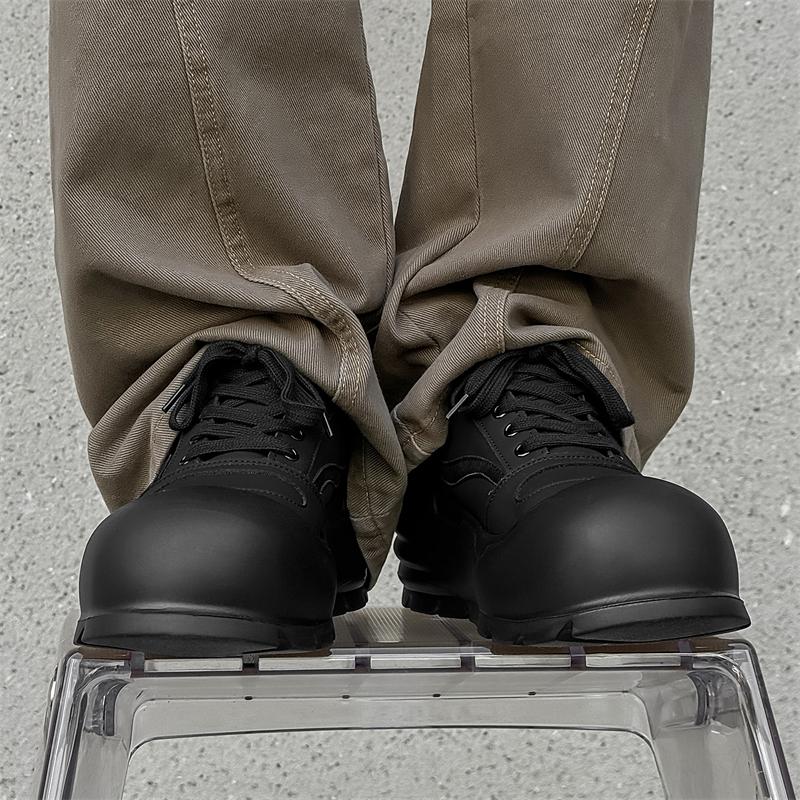 Fashion Black and white casual men's shoes High quality genuine leather Leisure outdoor street walking trendy youth shoes Thick soled