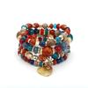 4Pcs Boho Crystal Beads Chain Bracelet Set For Women Vintage Heart Charm Elastic Bangle Men Fashion Party Jewelry
