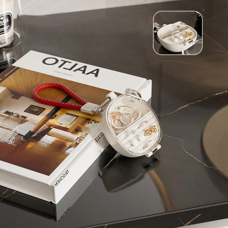 

1Pc Portable Jewelry Storage Box Travel Transparent Clasp Jewelry Bag Earring Ring Necklace Box Rotary Switch Jewelry Organizer бежевый