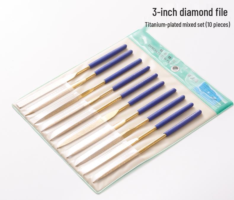 Sada diamantových pilníků Lionwei s titanovým povlakem - 3", 4", 5" Různé ploché, malé a trojúhelníkové pilníky pro broušení slitin.