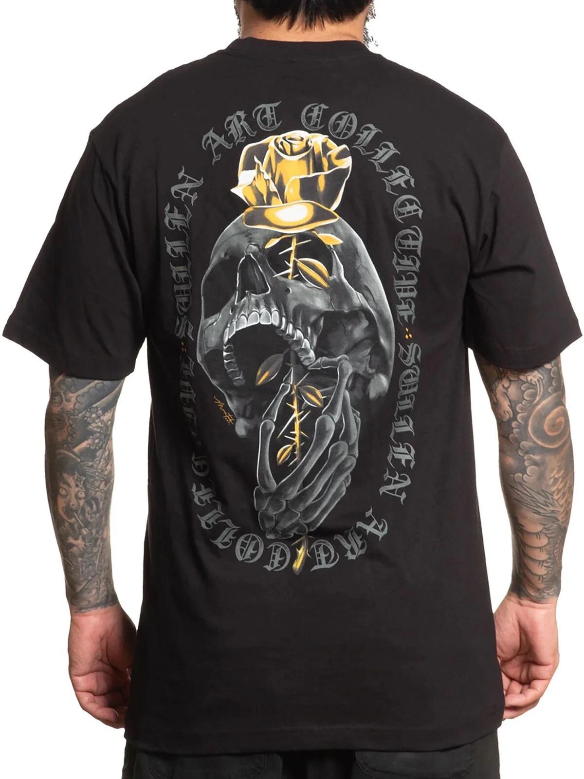 

Sullen Men s Rose Gold Short Sleeve Standard T-shirt Tattoo Style Skull Art Tee 4XL