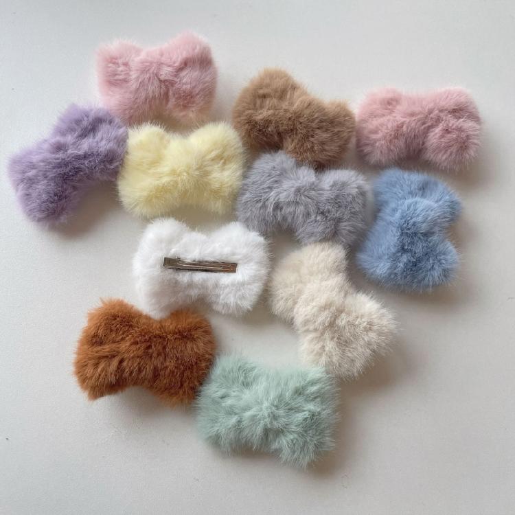 Lovely Hairpin Plush Bowknot Shape Hair Barrettes Girls Braids Bangs Hair Clip
