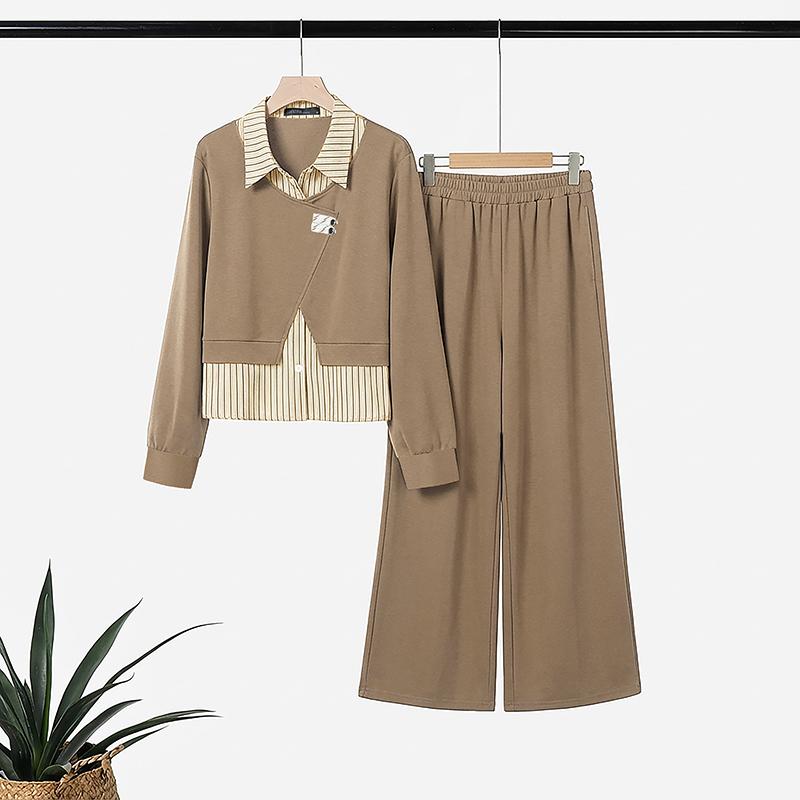 ZANZEA Women Long Sleeve Stripe Splice Blouse and Pants Casual Two Piece Suit Sets