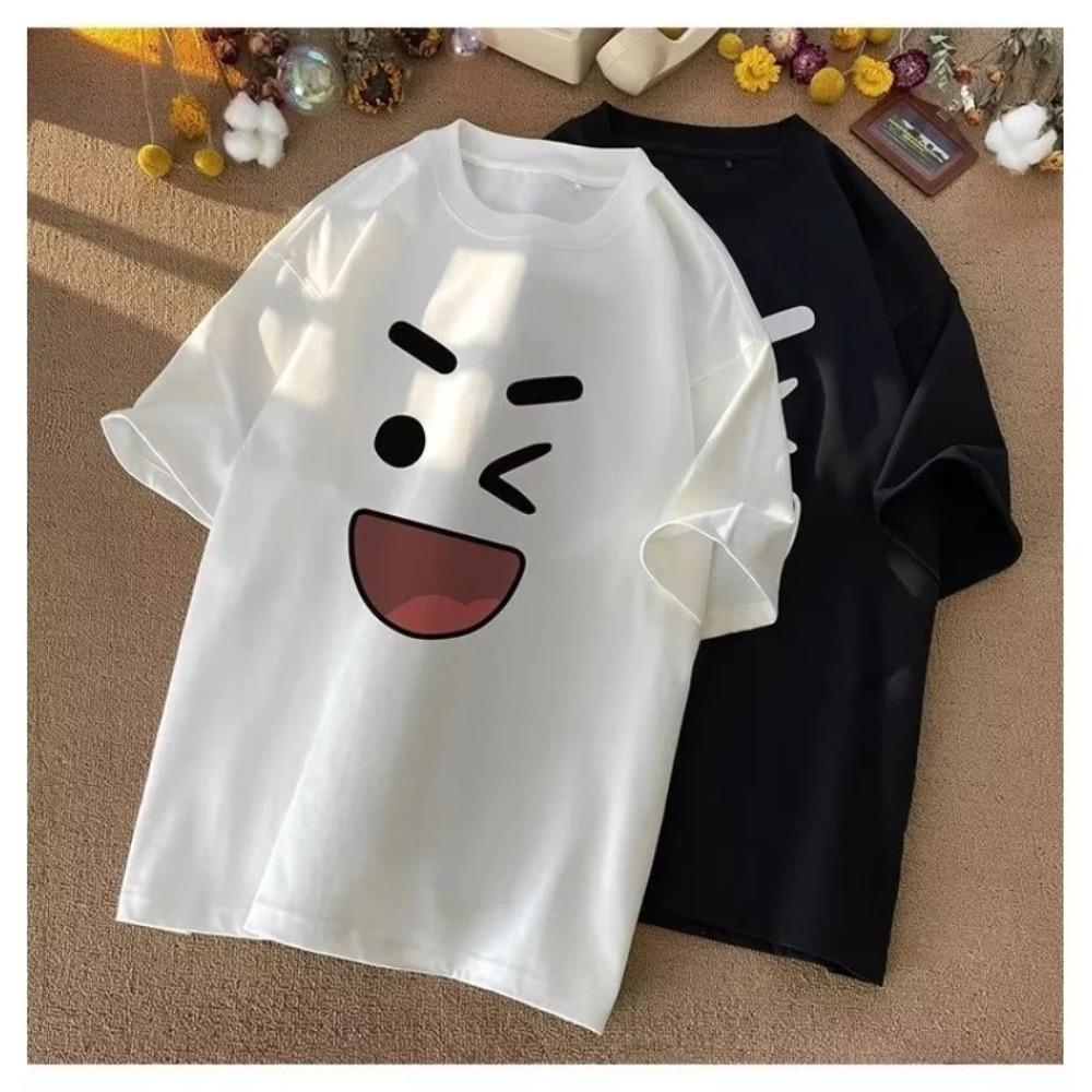 Korean loose fit fashionable trendy American retro happy emotional T-shirt casual men multifunctional couple set