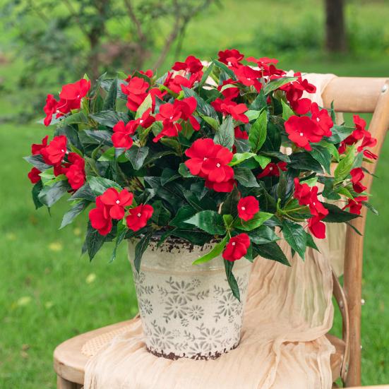 Artificial Impatiens Bunch UV Resistant Faux Flowers Low Maintenance Fake Impatiens Bouquet for Indoor Vase Planters Balcony Decorations