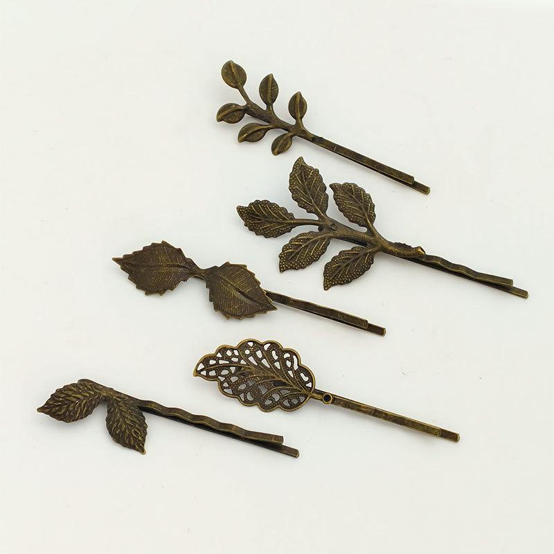 5Pcs Vintage Forest-Themed Hair Clip Featuring Handmade Retro Leaf Designs, Perfect for a Fresh And Artistic Look