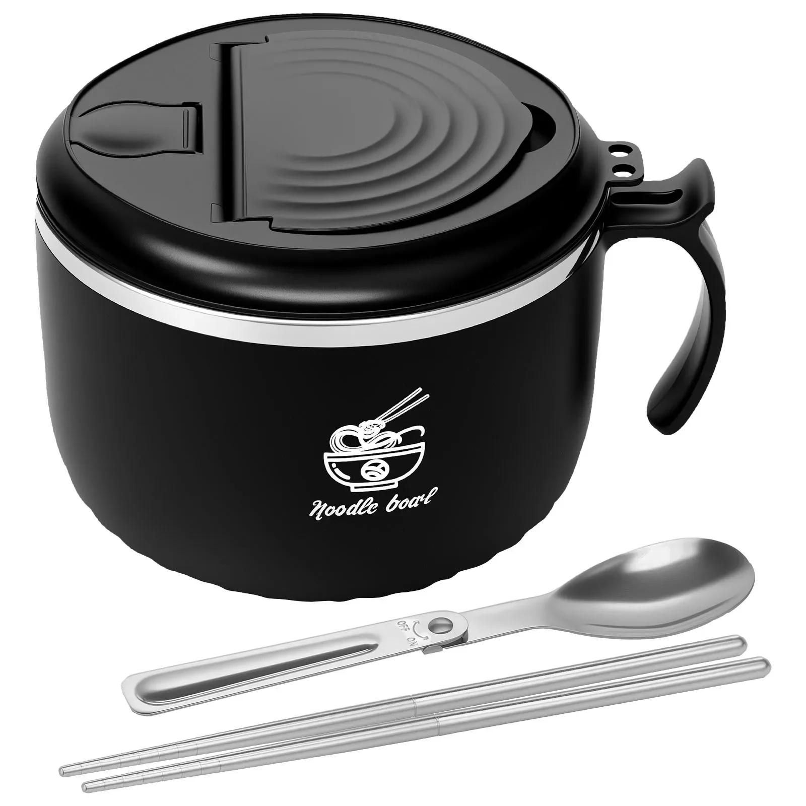 

Ramen Bowl Set 1600ml Microwave Lunch Box with Spoon Multipurpose Ramen Cooker Bowls Bento for Home Office College Dorm Room чорний