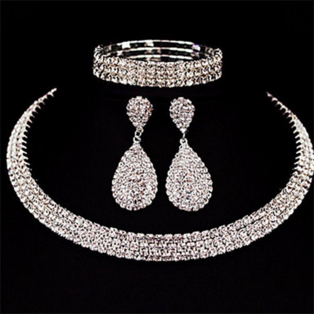 Shiny Bridal Jewelry Set Luxury Rhinestone Choker Necklace  Evening Wear