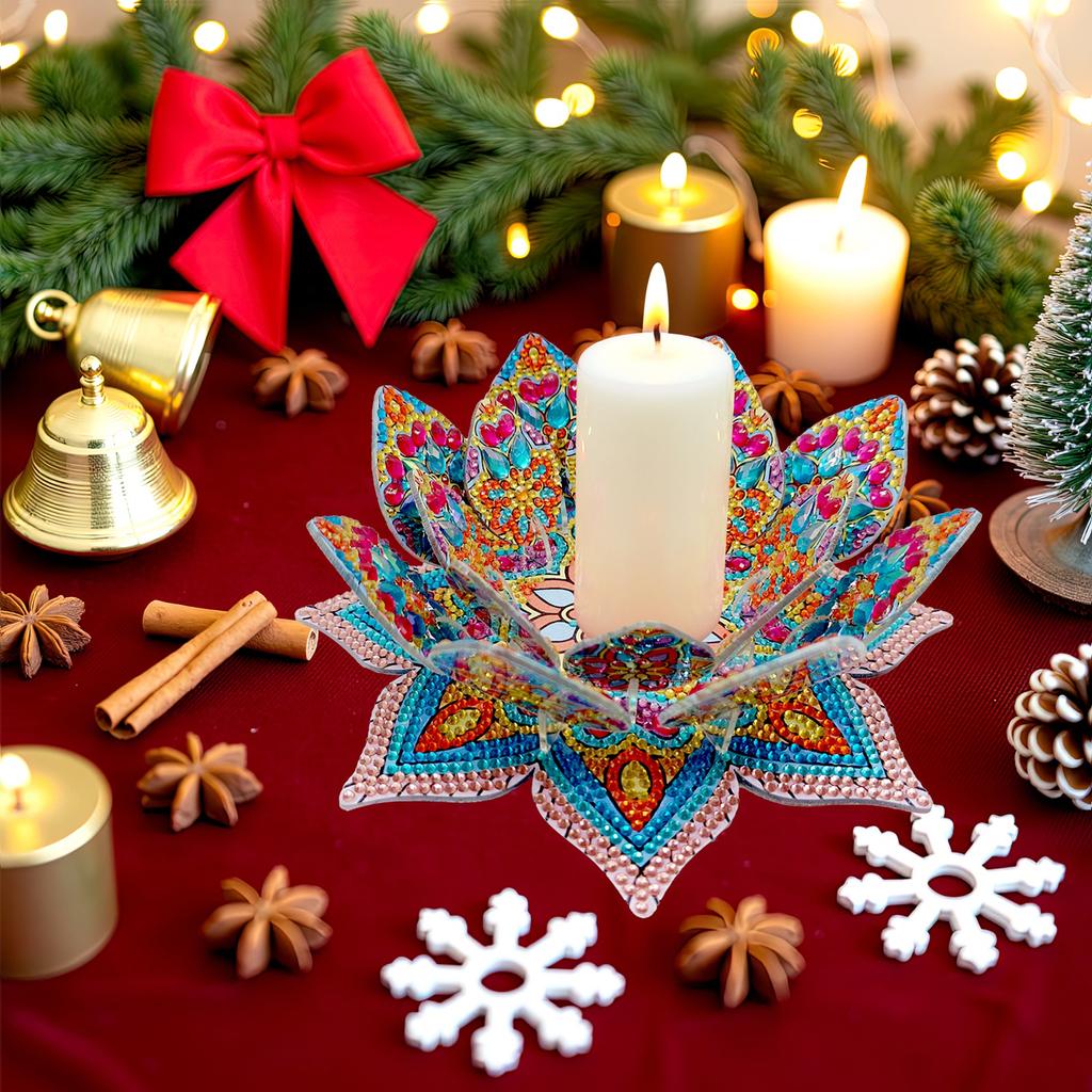 Lotus Candlestick DIY Diamond Art Desk Ornaments Diamond Painting Table Ornaments for Adult Beginner Home Office Decor