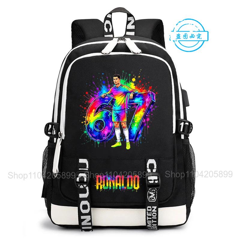 Cr7 Rugzak Ronaldo 67 Print Casual Mochila Voor Student Tiener Schooltas Dagelijks Reizen Rucksack Jongens Cadeau