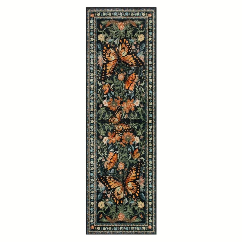 Vintage Bloemige Vlinder Runner Mat Antislip Wasbaar Lang Tapijt Keuken Slaapkamer Hal Entree Woondecoratie Vloerkleed 60x300cm 24x118inch