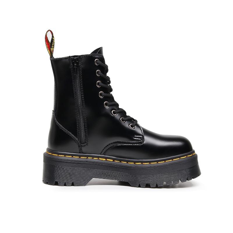 Leder dicke Sohle Loch Martin Stiefel Damen High-Top Seitenreißverschluss Britische Kurzstiefel Muffin-Sohle Schnürung Damenstiefel