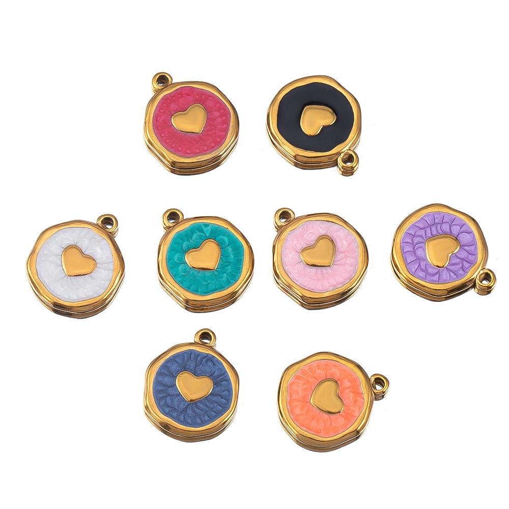 4-8pcs Stainless Steel Enamel Star Heart Eye Shell Sun Round Random Charm Base Anklet Pendant DIY Earring Necklace Jewelry Makin