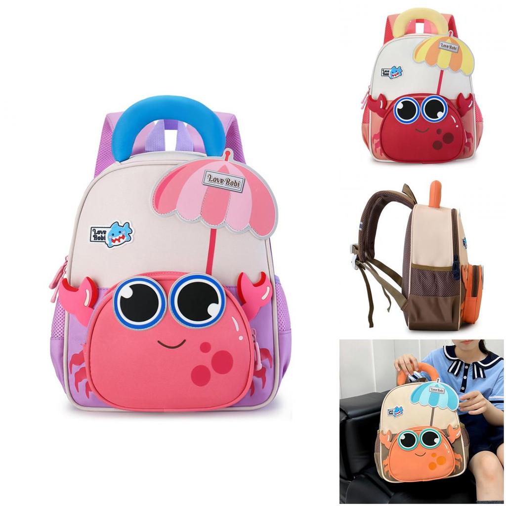 Cartoon Crab Kids Backpack With Lightweight Nylon Material For School Use