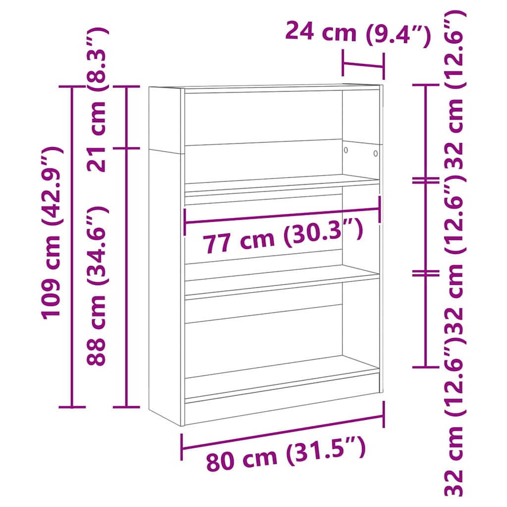 Bookshelf Black Oak Effect 80 x 24 x 109 cm Engineered Wood