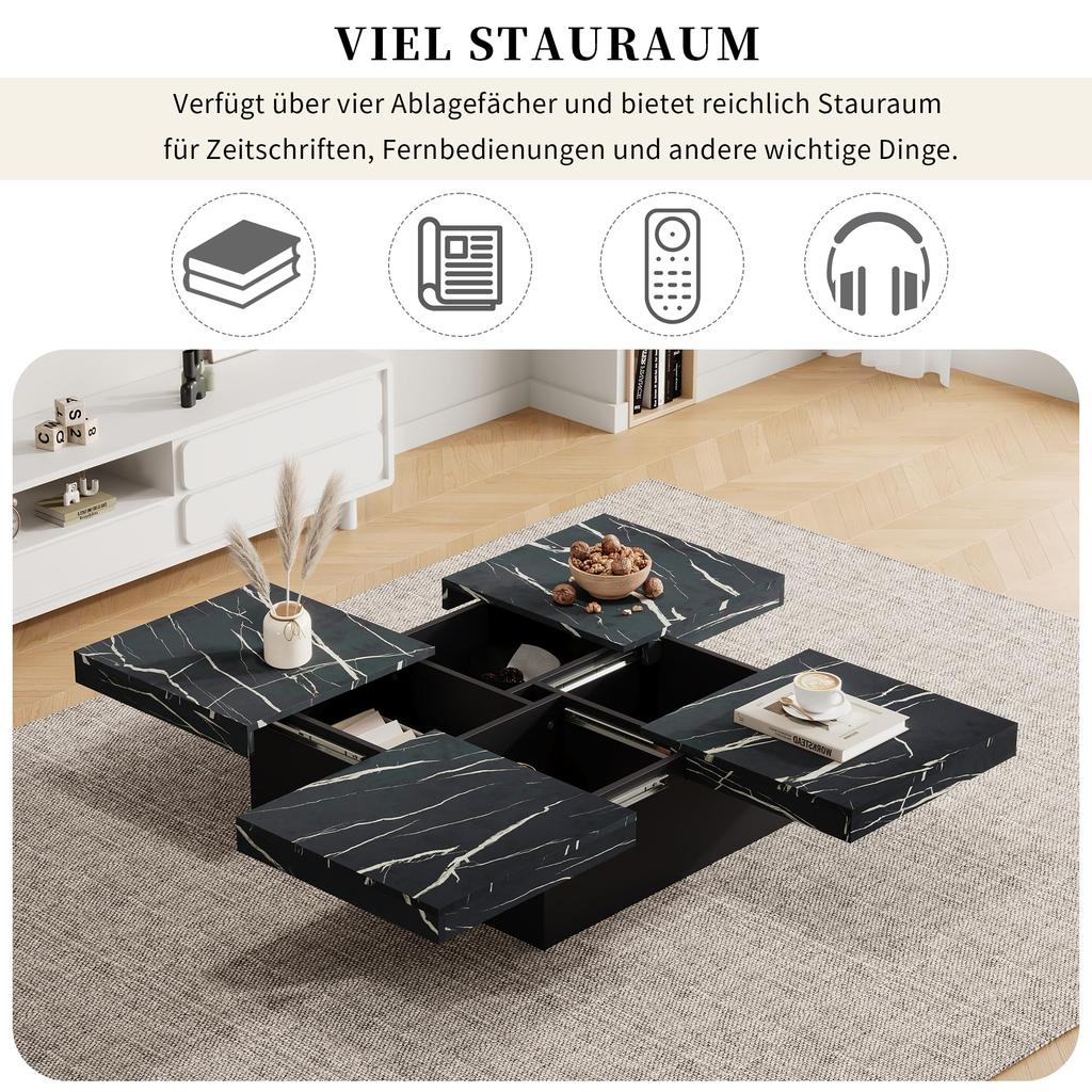 Coffee Table Sliding Tabletop, Modern Hidden Storage Compartment, Creative Sofa Table Coffee Table, Center Table Home Office, Black