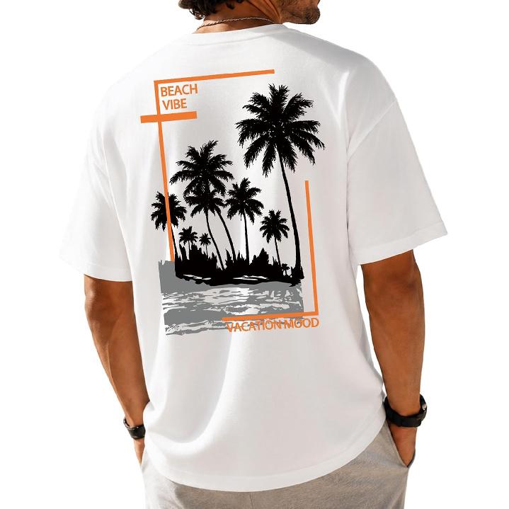 Mens Beach Vibe Graphic T Shirt Palm Tree Summer Tee