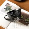 High End Creative Black Ceramic Coffee Cups Home Exquisite Flowers Irregular Coffee Cup Unique Afternoon Tea Pot Holiday Gifts
