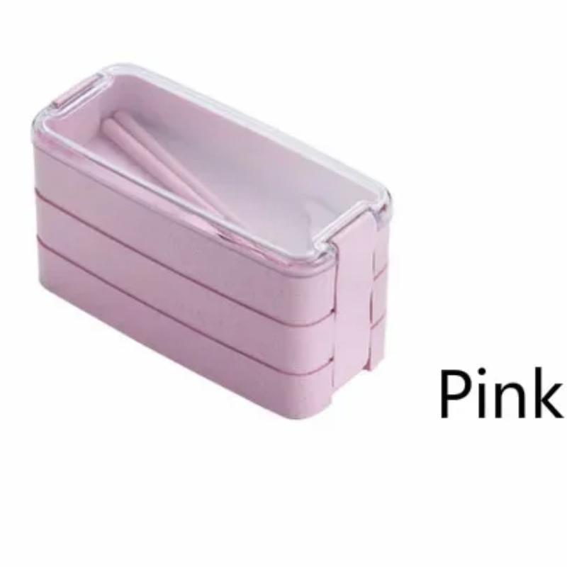 

Однотонный простой 3-слойный портативный ланч-бокс из пшеничной соломы Ланч-бокс Микроволновая посуда Контейнер для хранения продуктов Аксессуары розовый