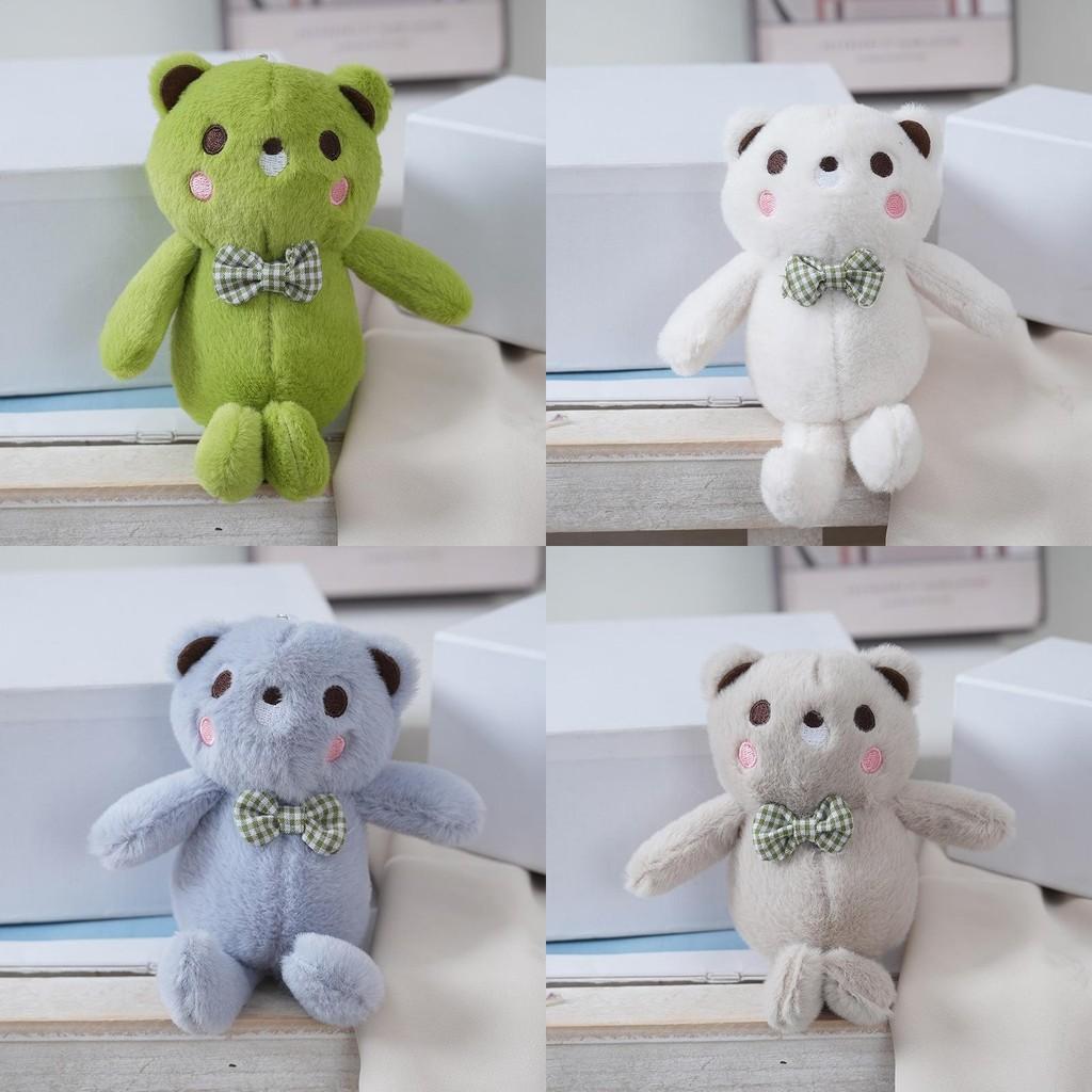 Tie Bow Grid Teddy Bear Plush Toy  Soft Fill Doll Backpack Keychain Holiday Gift
