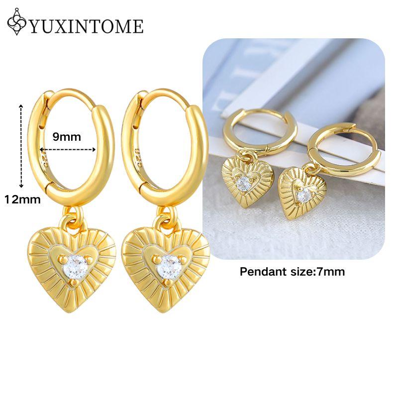 YUXINTOME 925 Silver Ear Needle Zircon Hoop gold Earrings For Women Square Plate Pendant Cutout Heart Earrings Fashion Jewelry