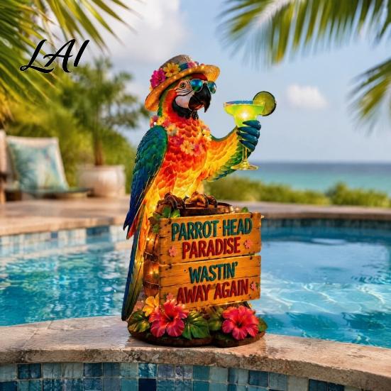 Lumière Animale Étanche Solaire Perroquet Lampe Piquet de Jardin avec Sculpture Automatique Marche/Arrêt Décoration Oiseau pour Patio Extérieur Chemin Paysage