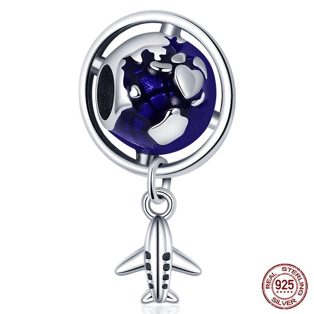 Fit moda 925 pulseiras originais 925 prata azul astronauta aeronaves encantos de viagem contas pingentes para mulheres moda jóias diy