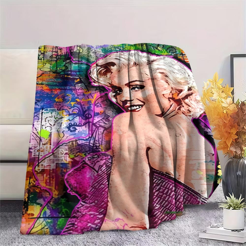 1PC Marilyn Monroe Print FlAannel Blanket, High quality Comfortable for All Seasons, Home Decor, Warmth and Comfort