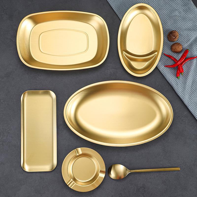 Korean Stainless Steel BBQ Gold Cutlery Round Plate
