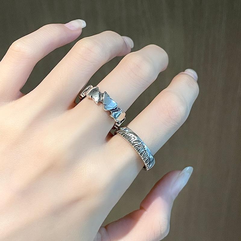 Simple Irregular Stacking, Personalized Noise Pattern Opening Ring, Men'S Trendy Cool Retro Hip-Hop Index Finger Ring
