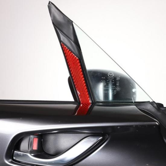 Red Carbon Fiber Front Triangular Window Sticker For Mazda MX-5 Miata 2016-23