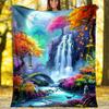 Magical Fairy Waterfall Landscape Blanket, Glowing Forest Flannel Throw Blanket for Home Decor