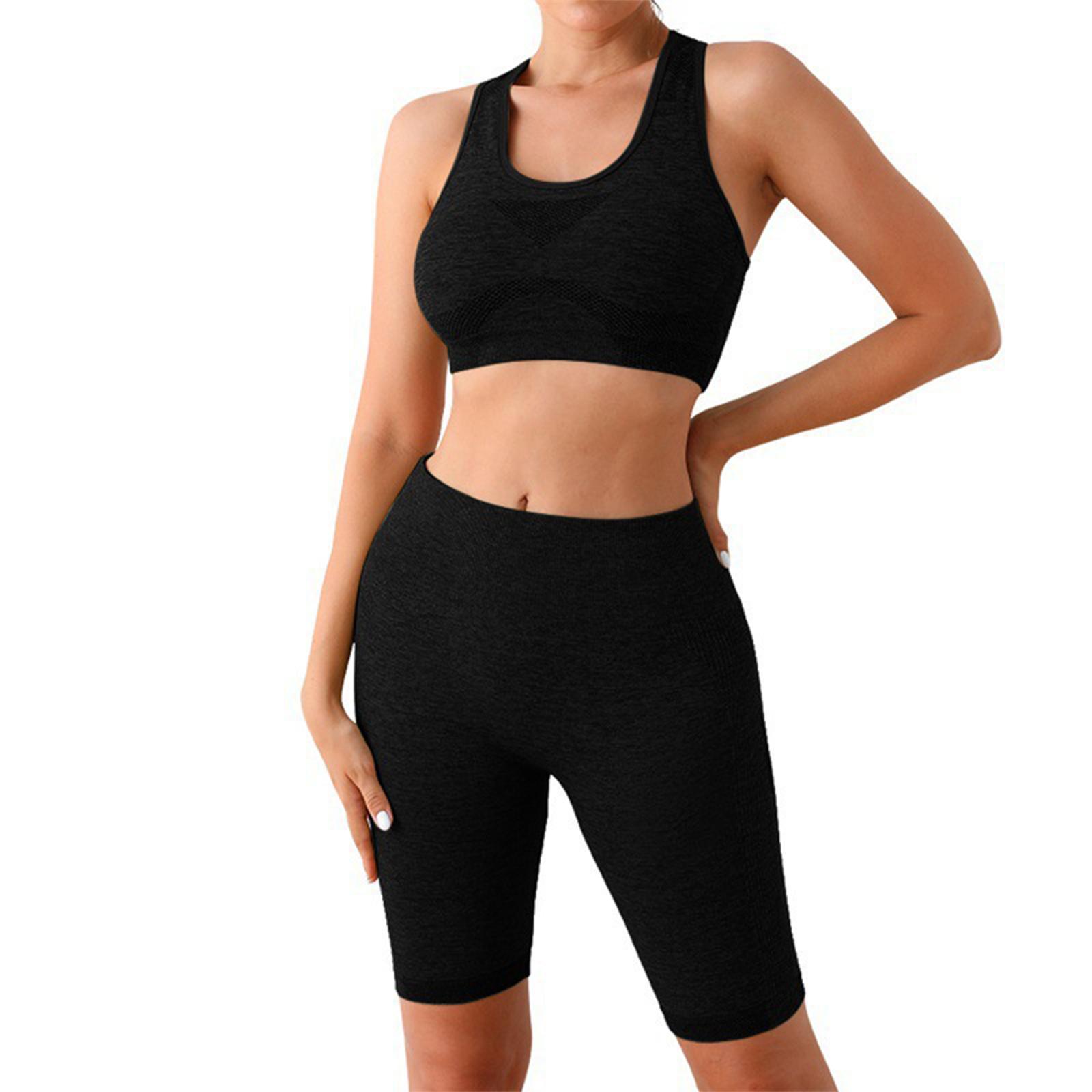 

Women s Fashion U-neck Sleeveless Vest Top High Waist Abdominal Compression Fitness Tight Fitting Running Sports Shorts Yoga Two-piece Set L