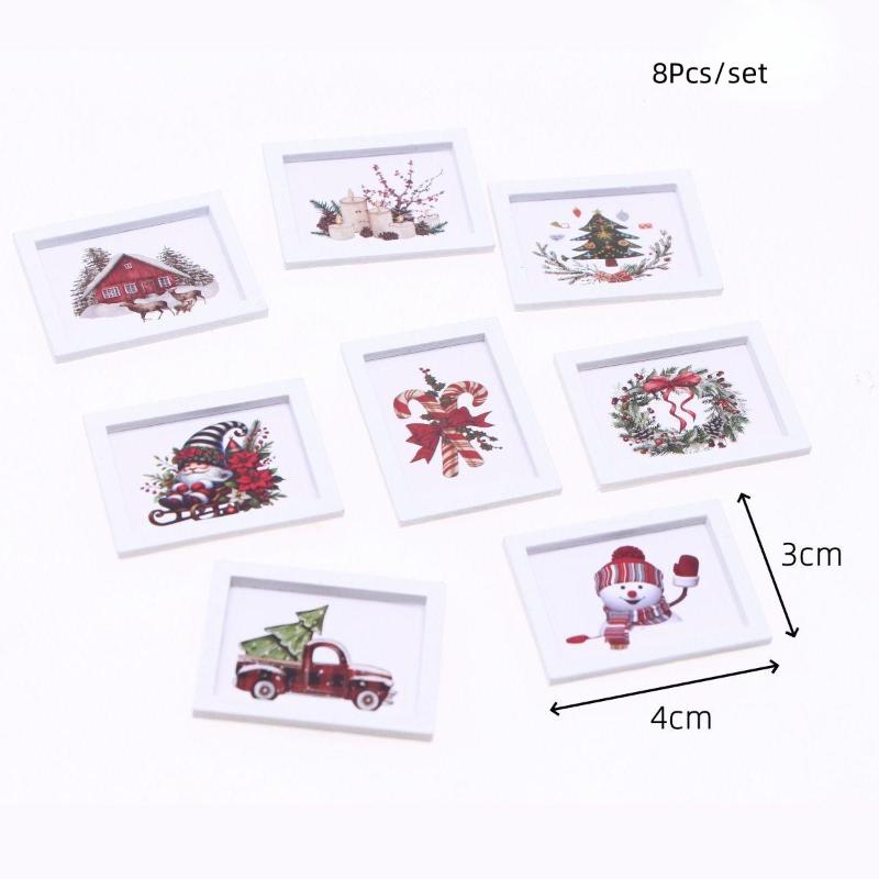 1/12 Dollhouse Mini Christmas Wall Mural Ornament Dollhouse Home Decoration Dolls House Micro Xmas Scene Photo Props