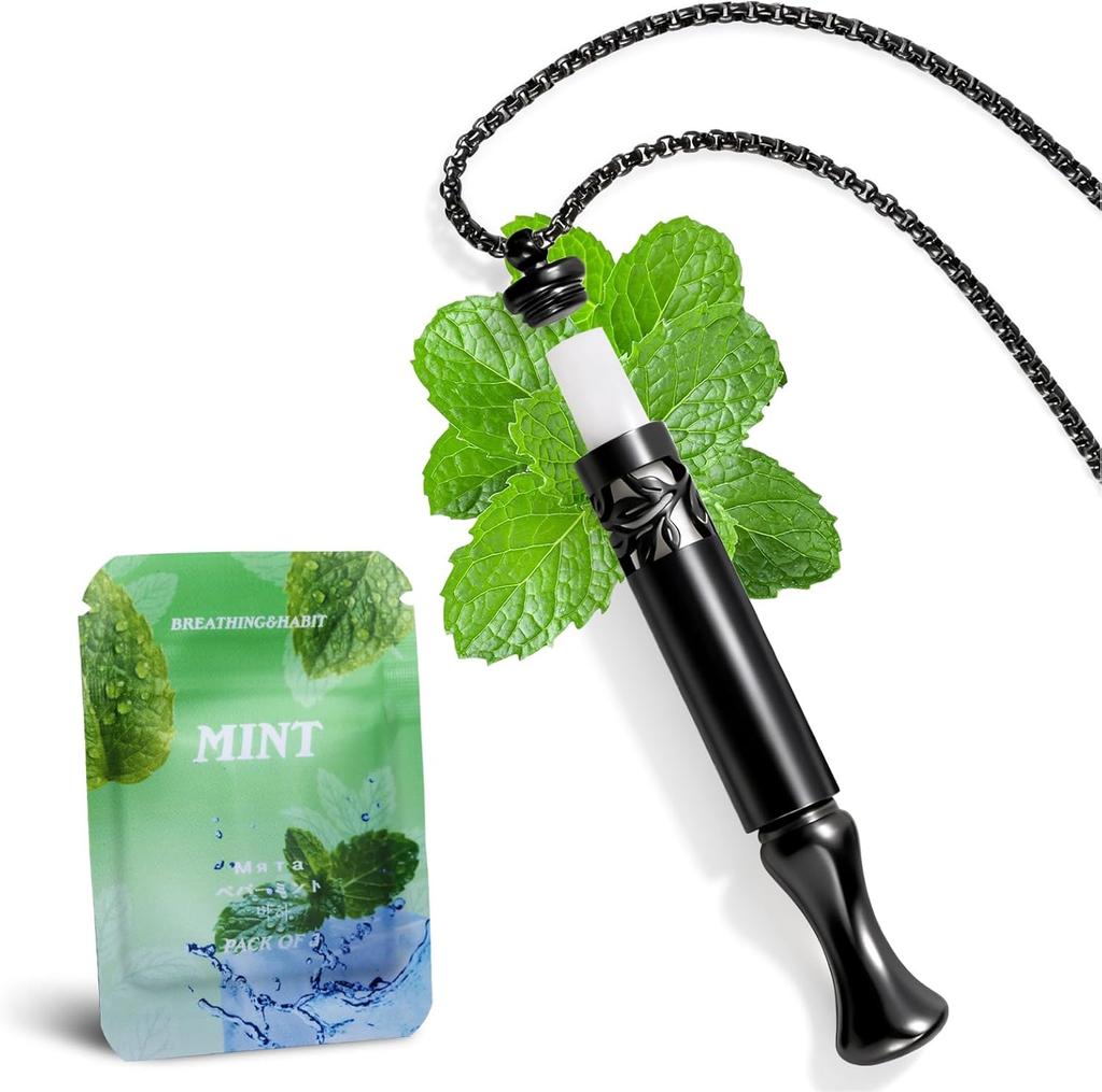 Quit Smoking Necklace with Refillable Mint Pods Breathing Necklace for Fidget Relief and Smoking Cessation,Pure Breeze Natural Stop Smoking AidsDevice