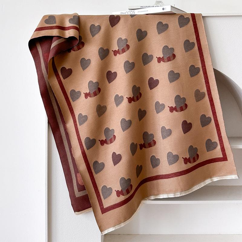 Versatile Heart-Shaped Double-Sided Warm Imitation Cashmere Scarf Women'S Air Conditioner Shawl With Imitation Wool Scarf