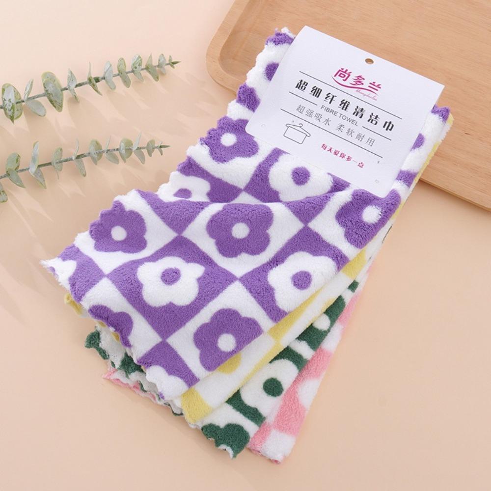 4Pcs Soft Absorbent Kitchen Cleaning Cloths Coral Fleece Reusable Dishcloth Napkins Tableware Cleaning Wipe