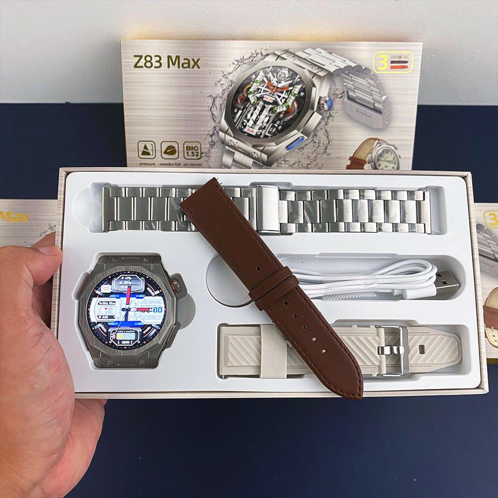 

Розумний годинник Z83MAX: Справжня частота серцевих скорочень, NFC, кілька ремінців, спортивна модель преміум-класу. срібний