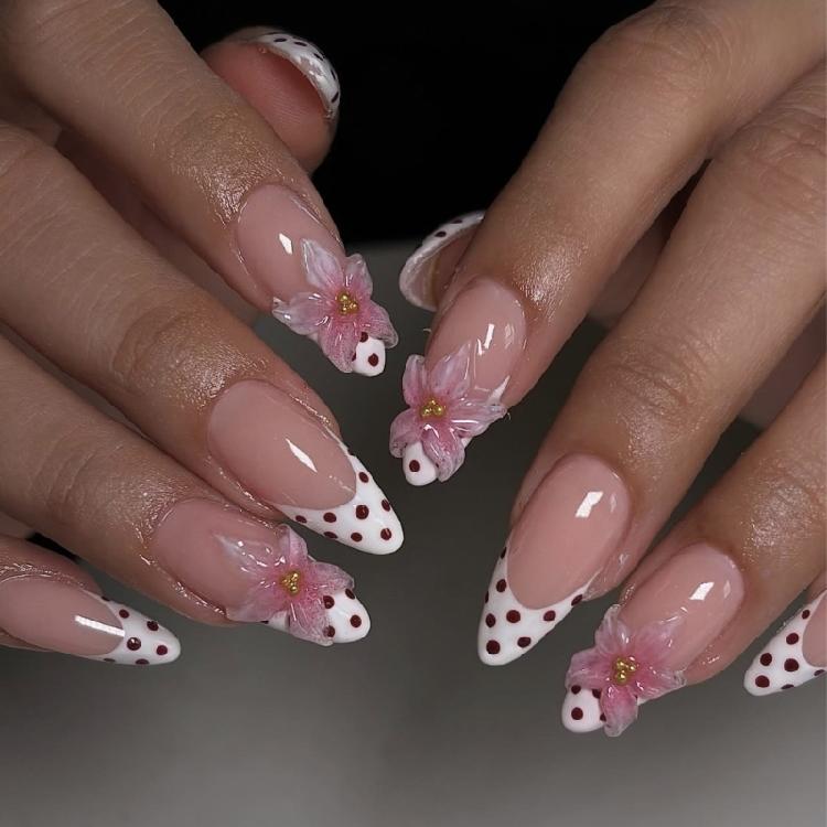 

Накладные ногти во французском стиле с 3D-цветочной резьбой, ABS, легко снимаются, для повседневной моды, профессиональные 1