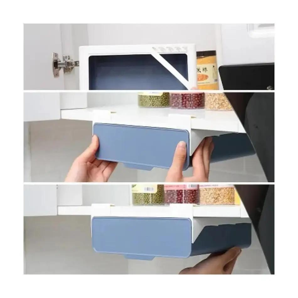 Aufbewahrungskörbe unter dem Tisch Kunststoff Hängeaufbewahrungsbox Geschirr Schreibtisch Gadgets Organizer Tablett Küchenorganisator