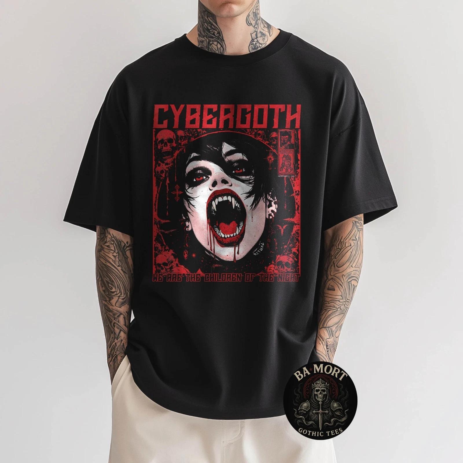 Cybergoth Creepy Manga Anime Gothic Vampire Alt Goth Grunge 100% Cotton T-shirt Mens Tees Top S