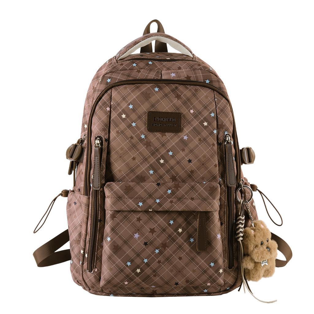 Schoolbag Korean plaid star backpack for female middle and high school students, large-capacity schoolbag, light and dirt-resistant versatile backpack