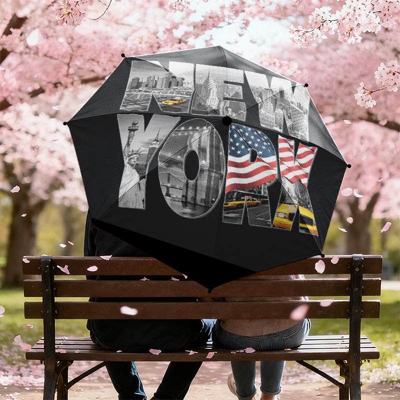 1 Stück Künstlerischer Amerikanischer Flaggen-Regenschirm Tragbarer Faltregenschirm Eisenrahmen Lochknochenstruktur Outdoor Heim-Regenschirm