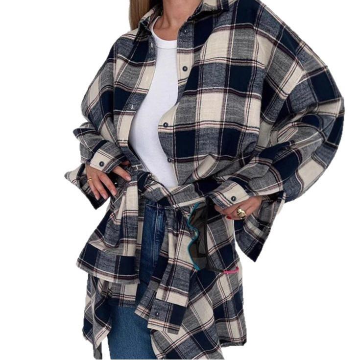 Plaid Long Sleeve Casual Overshirt - European & American Style