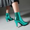 Glitter Gold Silver Ankle Boots Women High Spike Heels Rosy Green Shiny Wedding Party Dress Lady Zipper Pointed Toe Short Boots